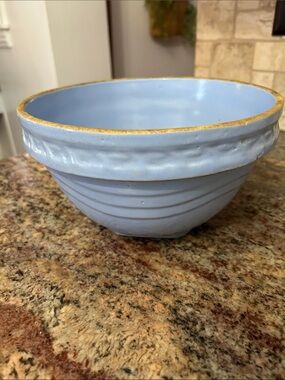 McCoy Pottery Robin’s Egg Light Blue Yellowware Bowl - Sunrise Pattern